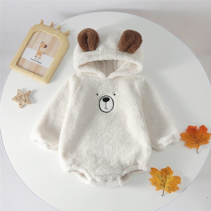 Новорожденный Малыш Медвежонок Комбинезон с Капюшоном Мягкий Флисовый Плюшевый Комбинезон с Длинным Рукавом Мультяшный Боди для Младенца Зимний Наряд