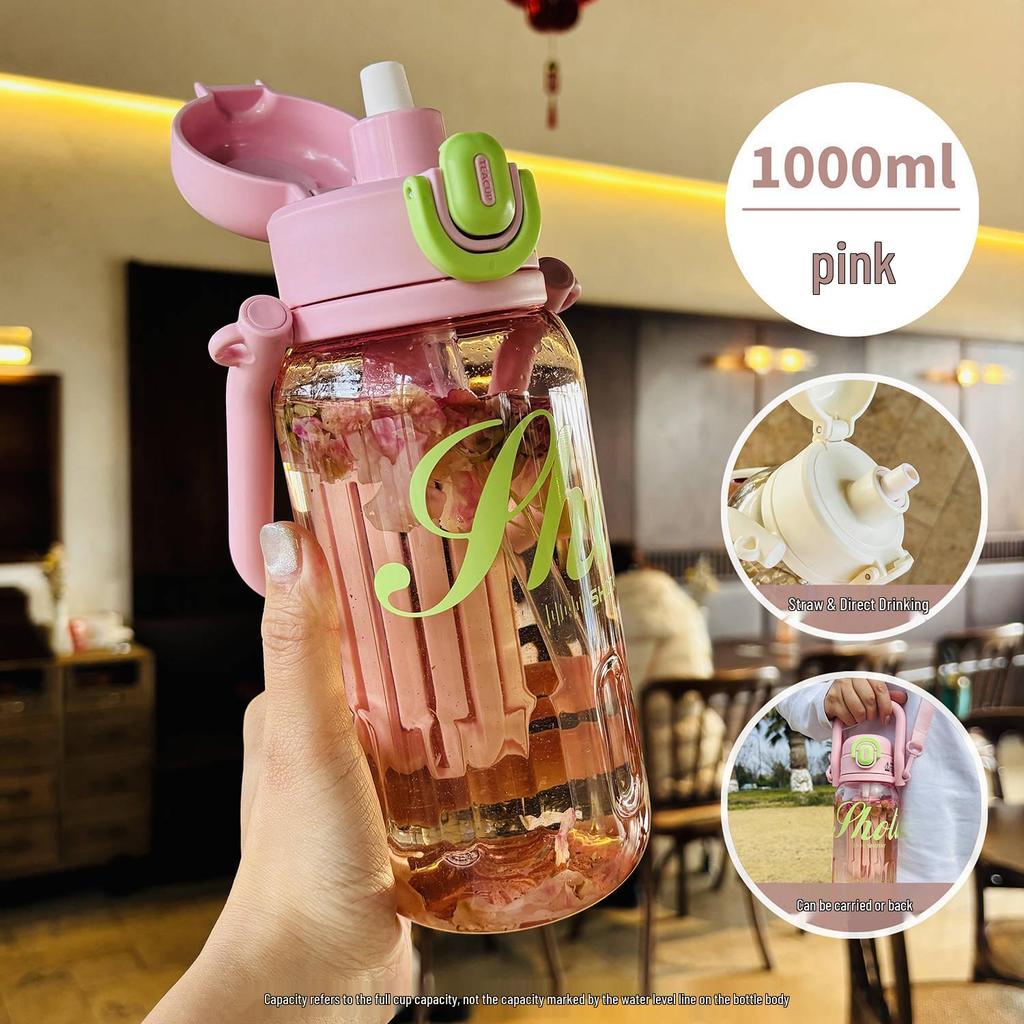 Shangtai Tritan Large-Capacity Straw Sports Cup with Scale & Double Drink Compartments.