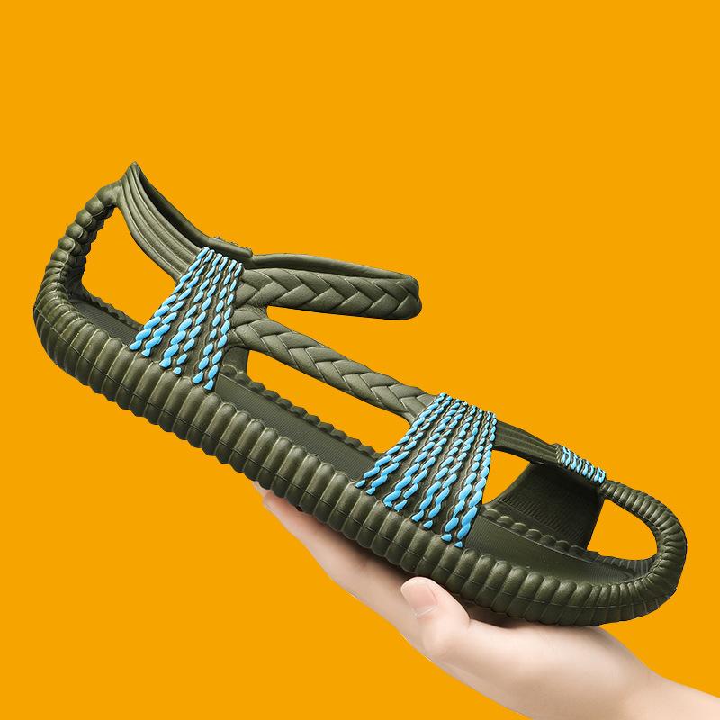 Сандалии мужские соломенные тапочки уличные сандалии большого размера ретро комбинезоны мужские туфли дырявые туфли