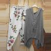 2 Pcs/Set Women Tops Pants Set Solid Color Top Deep V Neck Casual Sleeveless Floral Pattern Women Blouse Trousers Set Daily Clothes