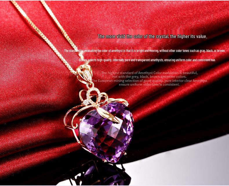 Ожерелье-подвеска в форме сердца из аметиста с фиолетовым драгоценным камнем, покрытое 18-каратным золотом.