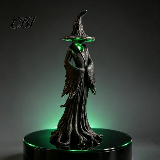 Wicked Witch Display Halloween Statue, LED Light Up Gothic Resin Figurine, Birthday Gift for Her Dark Fantasy Mysterious Sculpture Desktop Bookshelf