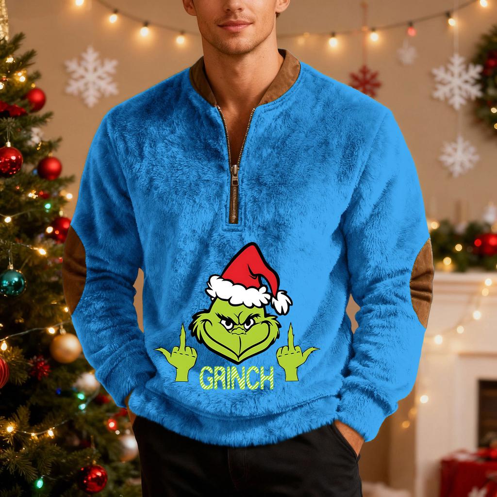 Mens Christmas Sweater Zip Up Sweatshirts Vintage Knit Graphic Sweatshirt Xmas Stand Collar Pullover