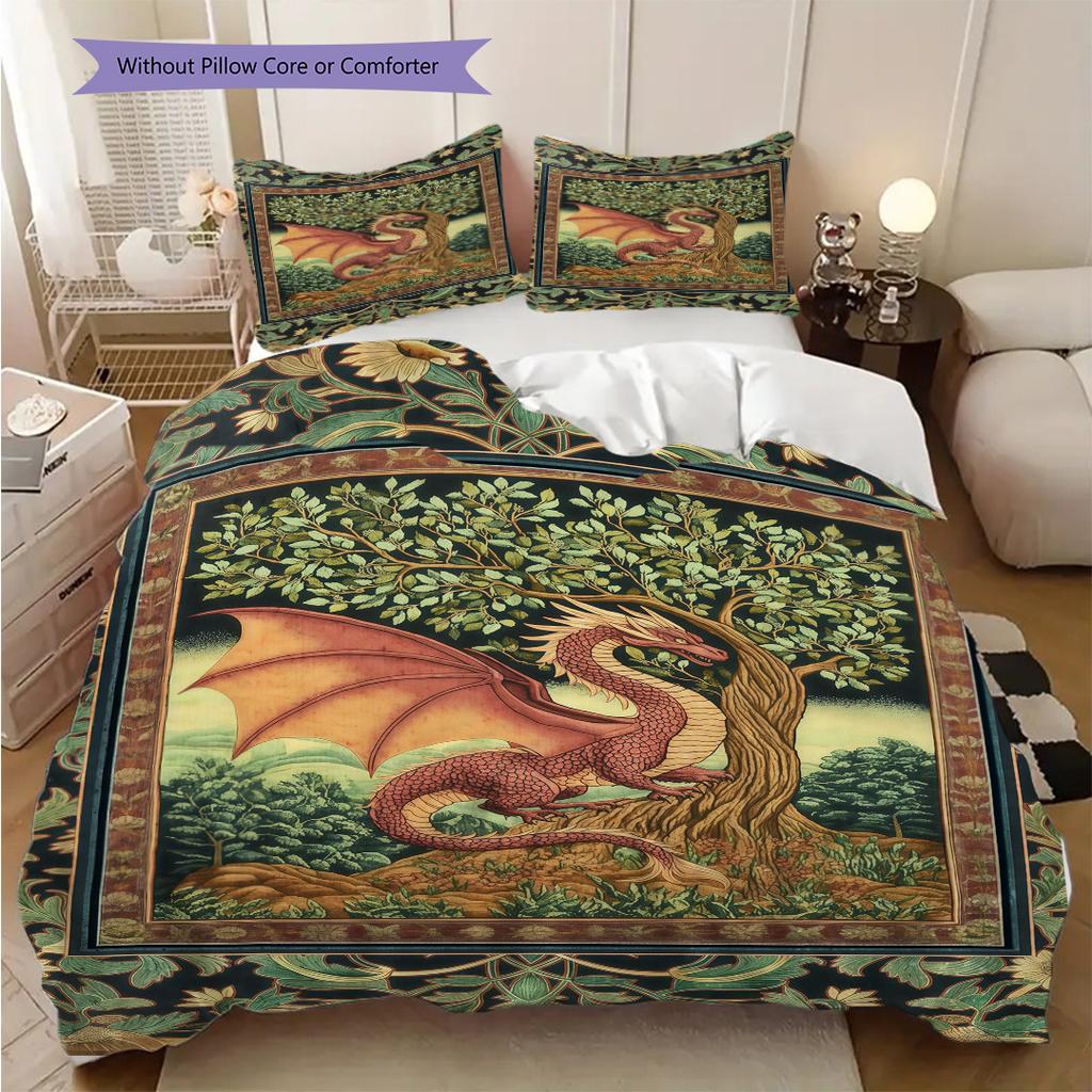 Medieval Gothic Fantasy Dragon bedding, duvet cover, pillowcase, home decoration, birthday gift (1 * duvet cover+2 * pillowcase, coreless)