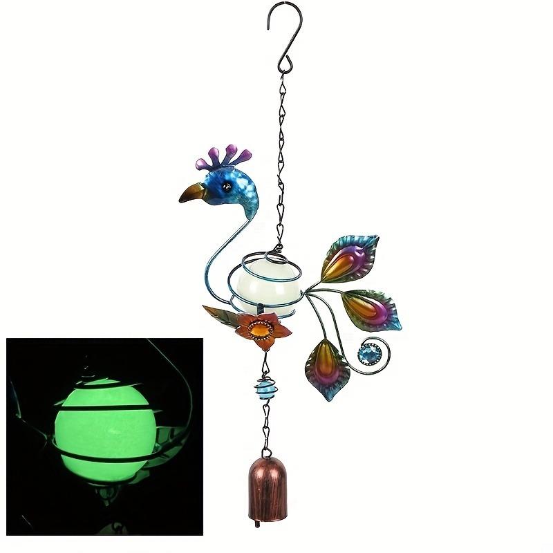 1pc Luminous Metal Wind Chime Pendant Hanging Creative Peacock Frog Parrot Wind Chime Home Garden Decoration Yard Pendant
