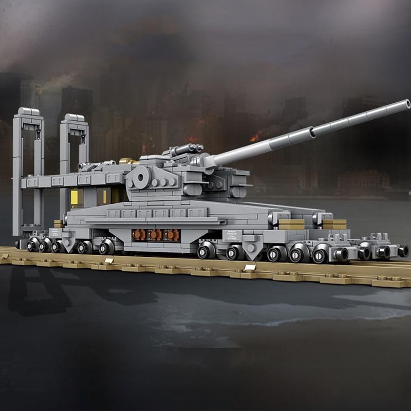 628 шт. WW2 Дора 800 мм Железнодорожная пушка Военная пушка MOC Строительные блоки Кирпичики Модель Армейское оружие Танк Детские игрушки Взрослые Дети Мальчик Рождественский подарок
