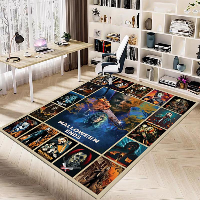 Halloween Horror Icons Carpet For Playroom Bedroom Living Room Sofa Home Decorkids Game Area Rug Nonslip Floor Mat