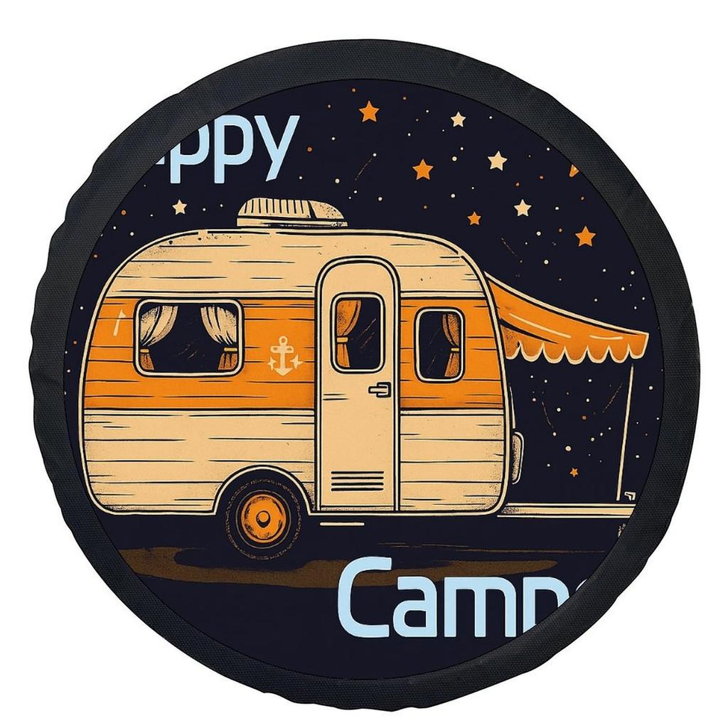 1pc Happy Camper Van & Campfire Night Sky Wheel Cover - Fit Car Tire With Vintage Camper Van Design, Stars & CAMP Lettering For