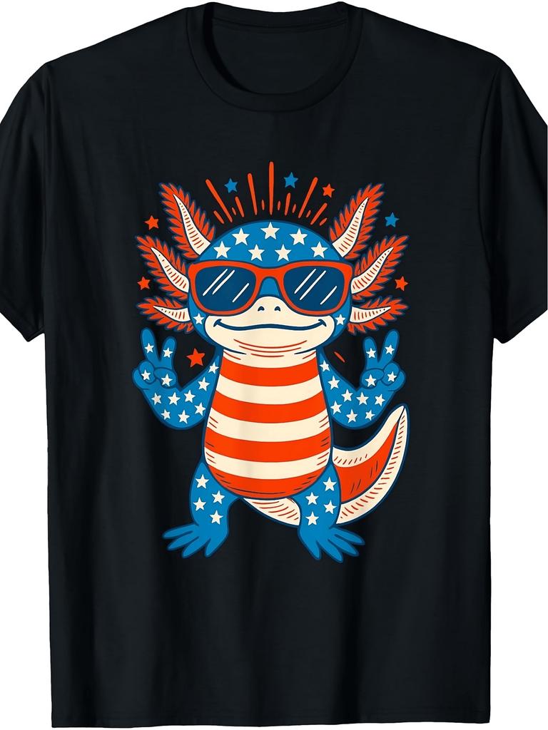 Designed for TeenagersRetro Patriotic Axolotl TShirt 4th of July USA Themed Red White Blue Suitable for Machine Washable