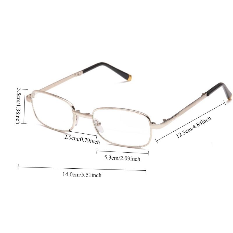 Folding Reading Glasses Lightweight Crystal Glass Lens Metal Frame Square Full Frame Men Women Presbyopic Eyeglasses