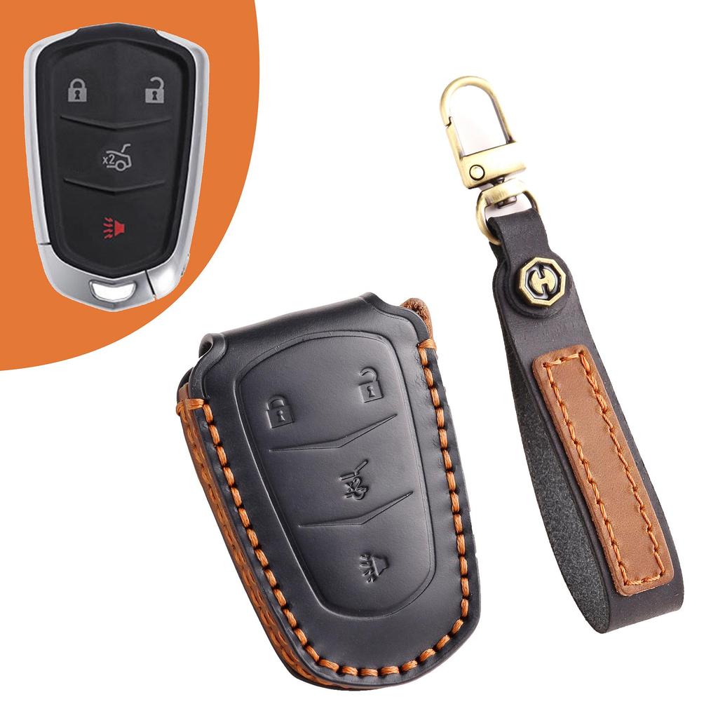 Чехол для ключа автомобиля из натуральной кожи и цепочка Cadillac XT4/XT5/XT6 - Ручная работа и высококлассный дизайн
