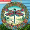 2D Flat 20*20cm1pc Bright-coloured Dragonfly Round Wall Pendant, Country Pond Style Vintage Floral Insect Patterns Decor, Suitable For Bathroom, Cafes