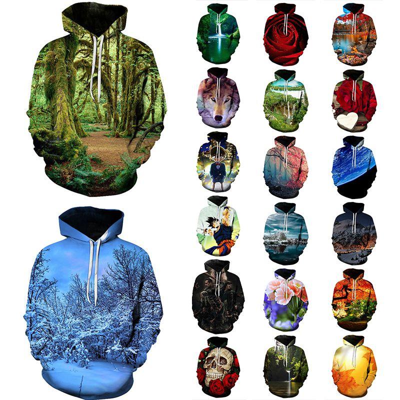 Stylish 3d Printed Wolf Flower Hoodie Unisex Long Sleeve Pullover For All Seasons
