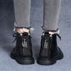 Footwear Lace-up Black Short Shoes for Women Work Booties Waterproof Female Ankle Boots with Laces Elegant Low Heels Chic Hot Pu