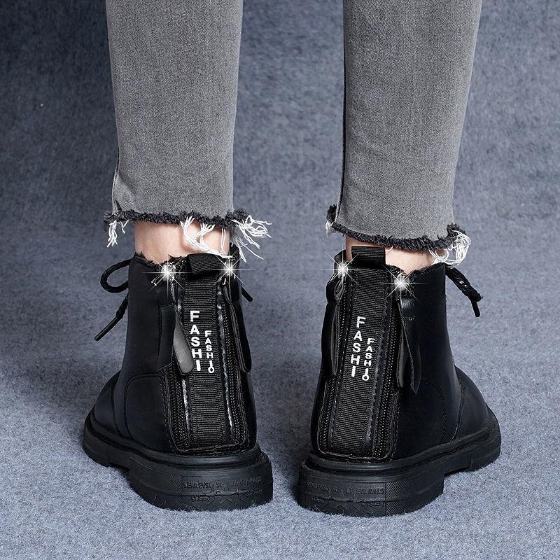 Footwear Lace-up Black Short Shoes for Women Work Booties Waterproof Female Ankle Boots with Laces Elegant Low Heels Chic Hot Pu