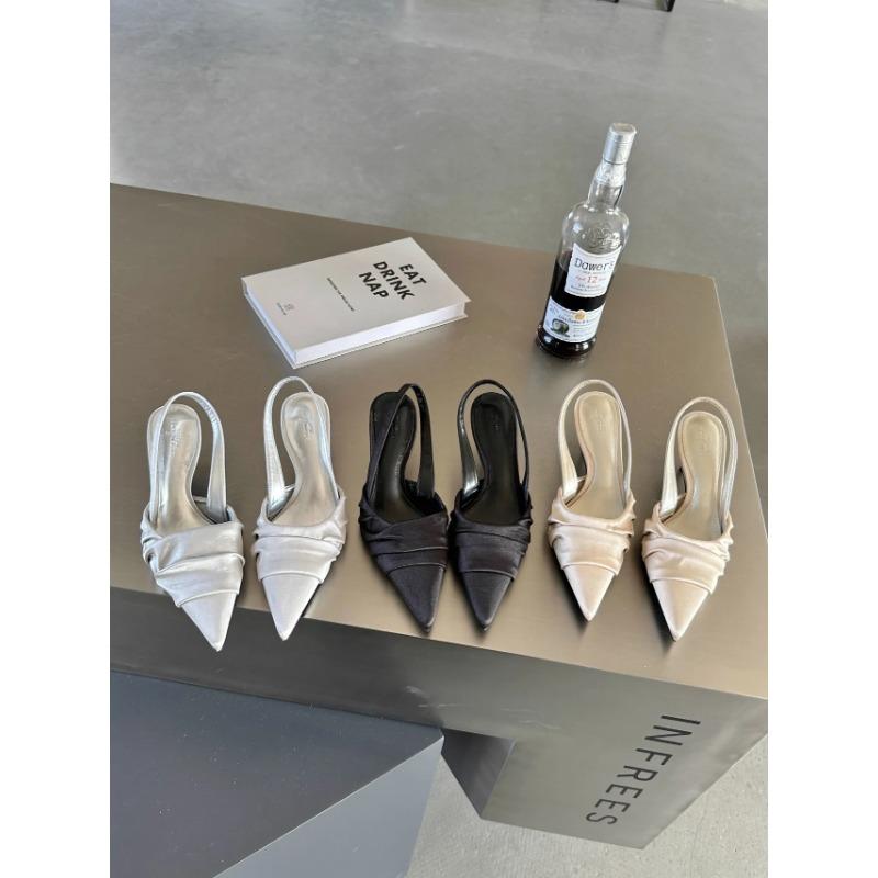 Брендовые женские туфли с открытой пяткой, модные весенние новые модные женские туфли на высоком каблуке, элегантные босоножки с острым носком и средним каблуком