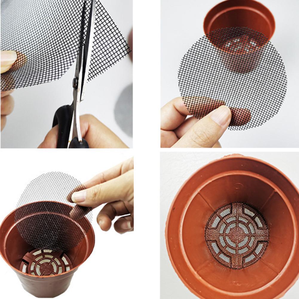50 шт. Сетка для горшка, подкладка, мат, сетка, квадратная, экран для дренажного отверстия, для дна горшка, предотвращает потерю почвы, инструмент для садоводства для бонсай, цветов, растений