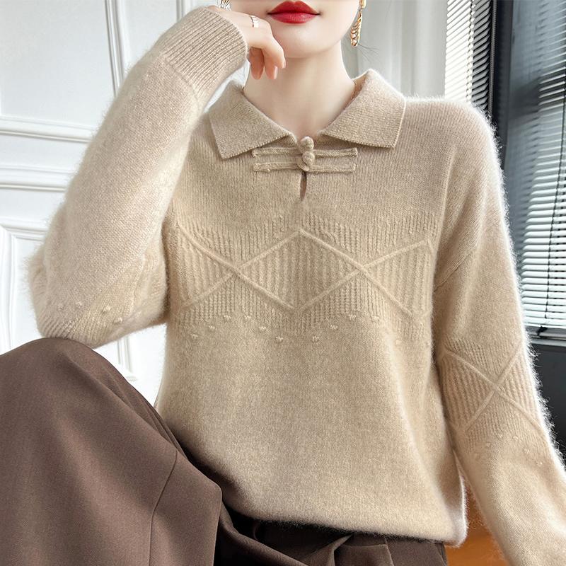 Женский кашемировый свитер Qinghe Cashmere 30% Кашемир 70% Шерсть Осенне-зимний кашемировый пуловер Мягкий и теплый