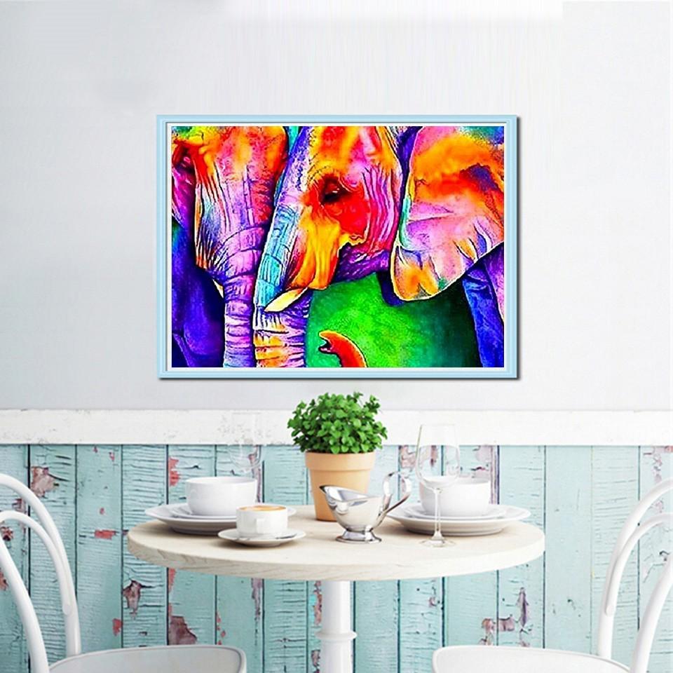Алмазная картина Красочный слон Полный дрель Круглая алмазная вышивка Картина