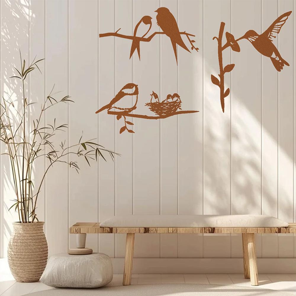 3 предмета настенного декора в виде силуэта птицы из металла. Металлические статуэтки птиц на ветке. Добавьте естественной красоты в дом.