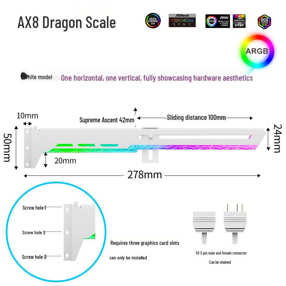 AX8 ARGB 5V Синхронизируемый Держатель Видеокарты - Горизонтальный Крепежный Кронштейн