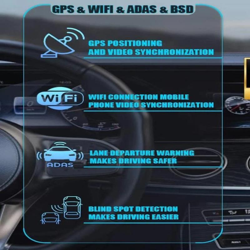 10,1″ 4K HD WiFi Мобильный интернет Видеорегистратор, Встроенный GPS, ADAS, 24-часовой мониторинг и Воспроизведение потокового медиа