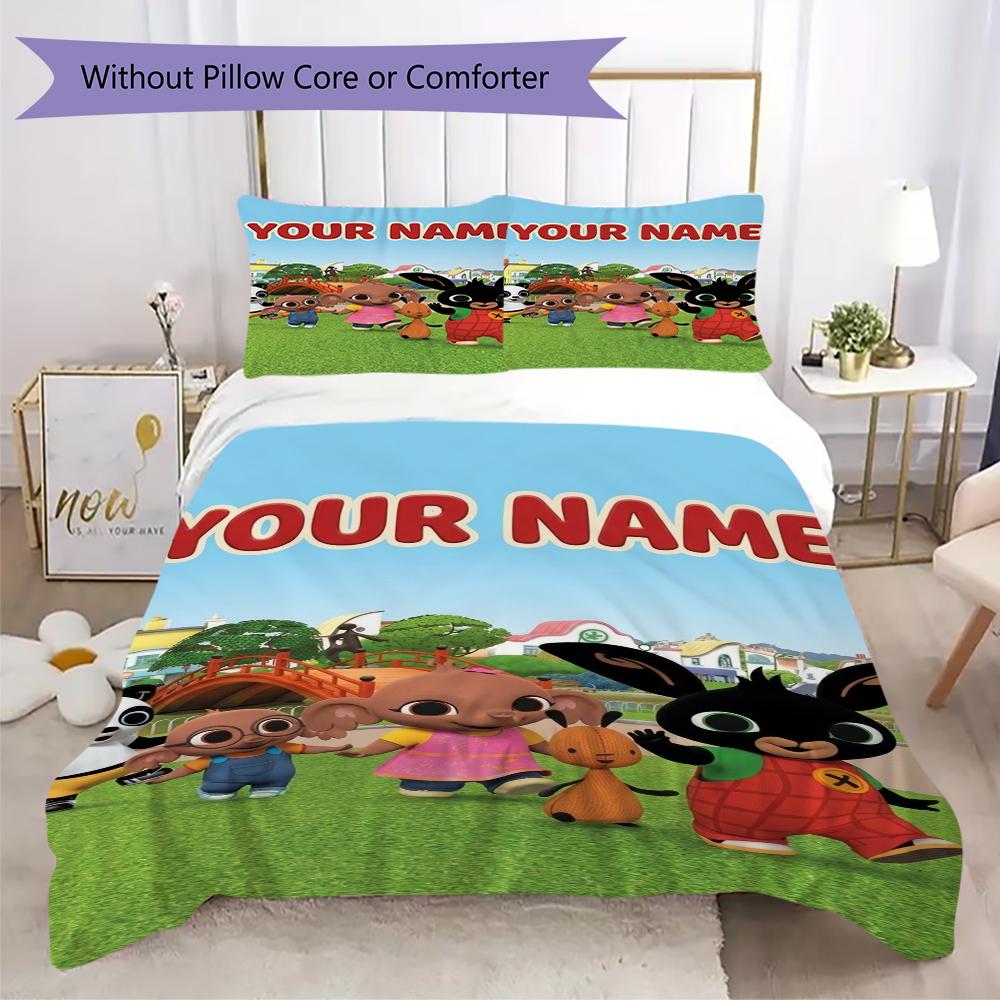 Custom Name Bing Bunny Pattern Bedding uilt Set uilt Cover Pillowcase Home Decoration Birthday Gift (1*duvet cover+2*pillowcase without core)