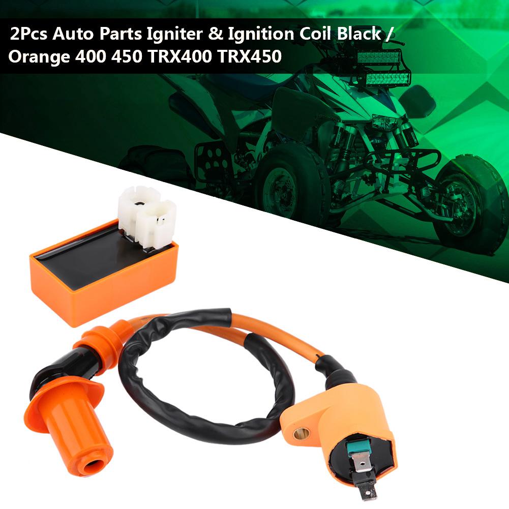 2Pcs Auto Parts Igniter & Ignition Coil Orange 400 450 TRX400 TRX450