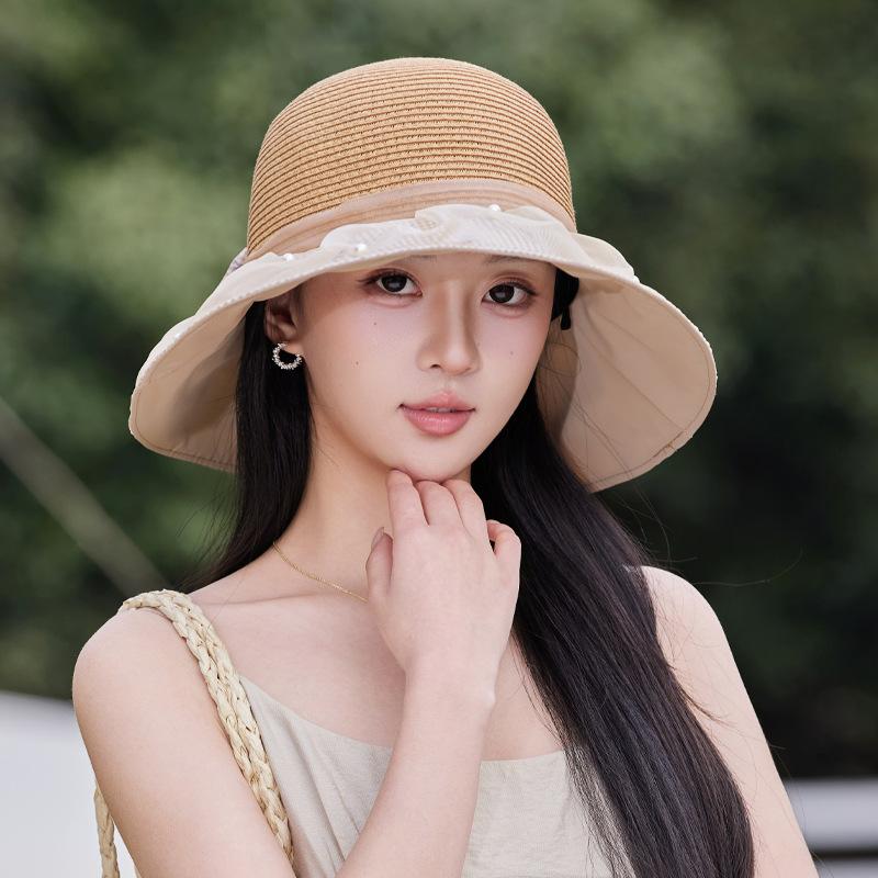 Summer straw hat children grass top breathable sunscreen hat sweet bow bucket hat face small versatile sun hat