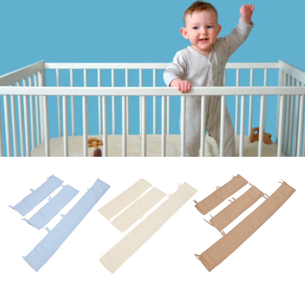 3pcs Cotton Crib Bumper Anti Collision Soft Guard Washable Crib Safe Teething Protector for Cot
