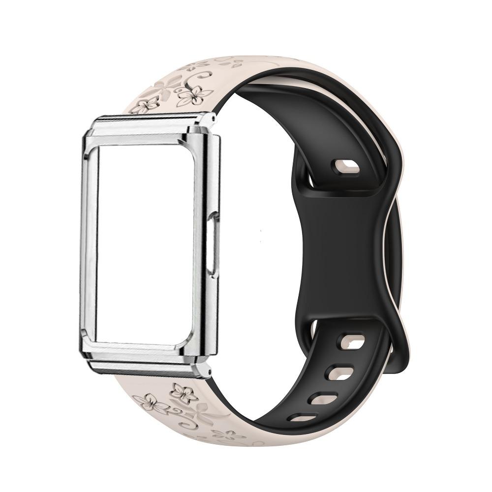 Metal Frame Protective Case + Dual Color Embossed Silicone Strap for Huawei Band 11 Pro