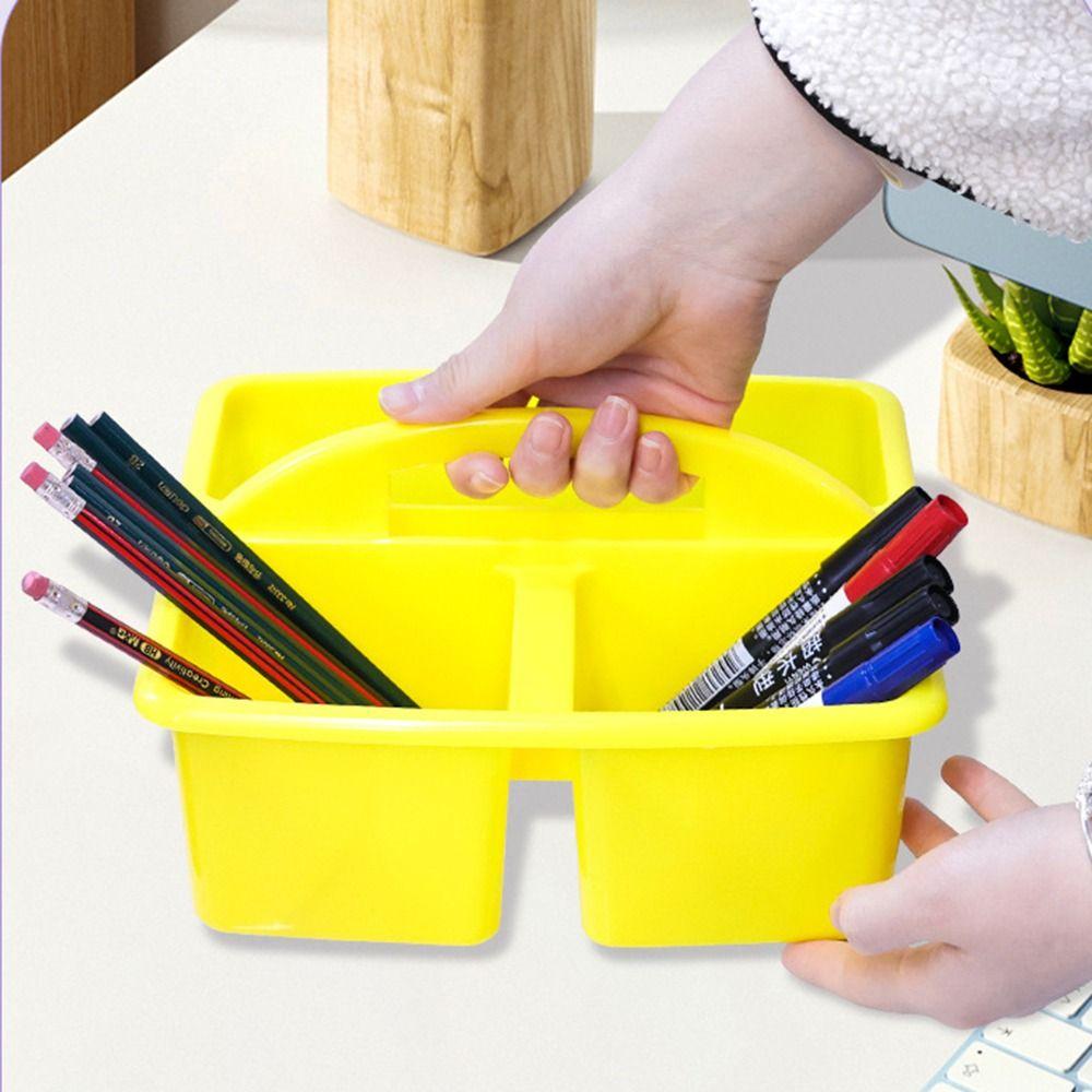 6Pcs/Set 3 Compartments Stationary Storage Basket with Handles Divided Basket Bin  For Paint Brushes