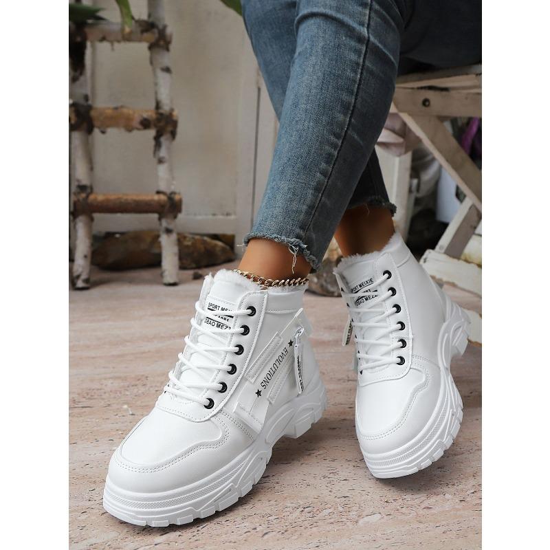 2025 Зимние Алфавитные Платформенные Хлопковые Туфли Женские Новые Маффины Флис На шнуровке Теплые Большого размера Зимние Ботинки