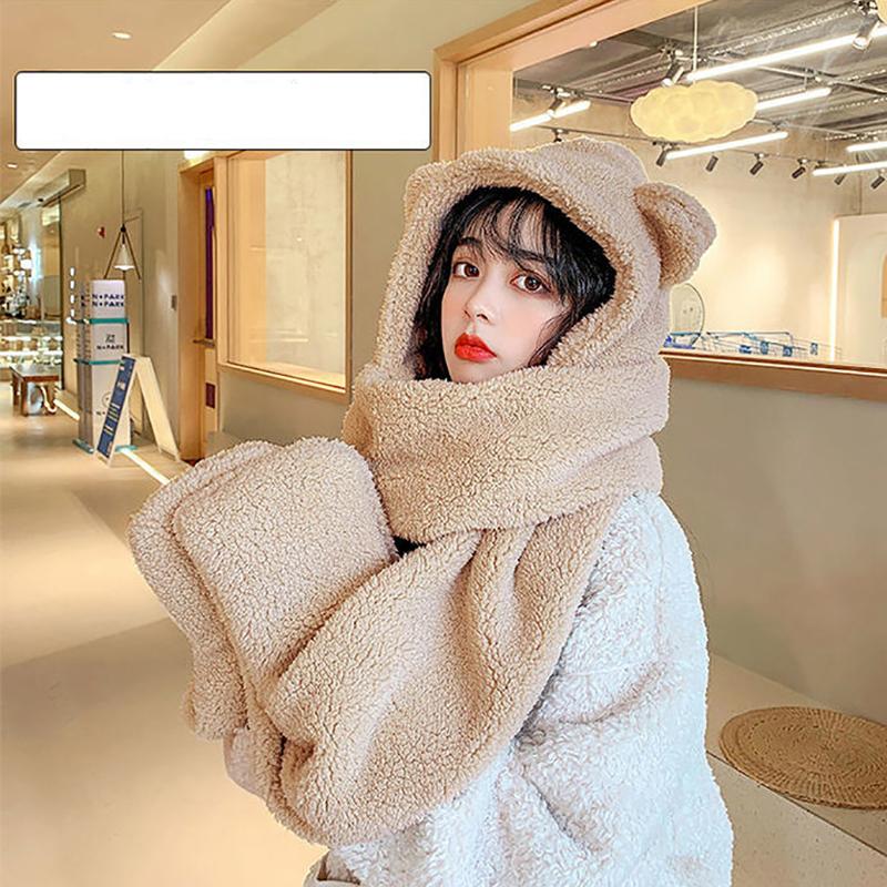 Hat Scarves Cashmere Warm Winter Scarf Pockets Glovers All In One Women Fashion Shawls Cat Ear Cute Kawaii Winter Scarfs