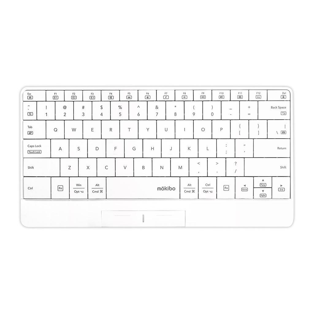 Совместимая с INNOPRESSO беспроводная клавиатура Bluetooth с тачпадом mokibo английская раскладка со специальной подставкой-чехлом Встроенная поддержка нескольких устройств (белый)
