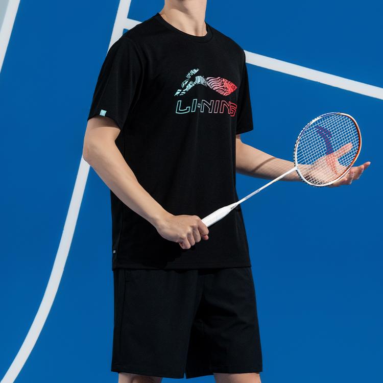 Li Ning Спортивный Повседневный Простой Однотонный С Буквами Пуловер с Круглым Вырезом Удобная Дышащая Футболка для Бадминтона Унисекс топы Черный AHSV055-1