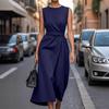 Женское летнее платье макси без рукавов, платье-майка с круглым вырезом и складками, повседневное деловое рабочее платье миди