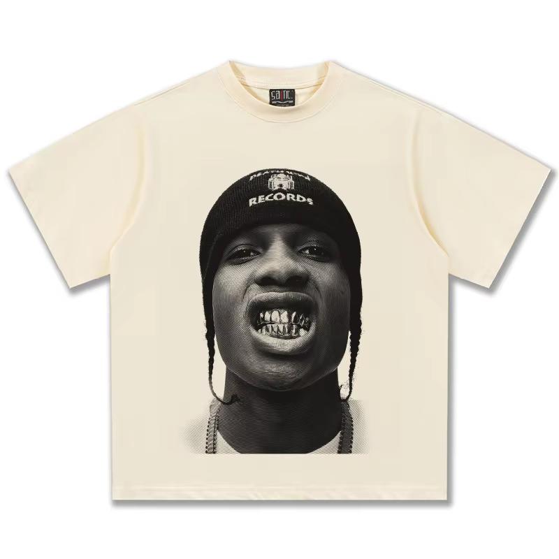Графическая футболка Asap Rocky Унисекс Хип-хоп Повседневная Хлопок Короткий рукав Уличная мода Топ для унисекс Женщин Повседневная одежда