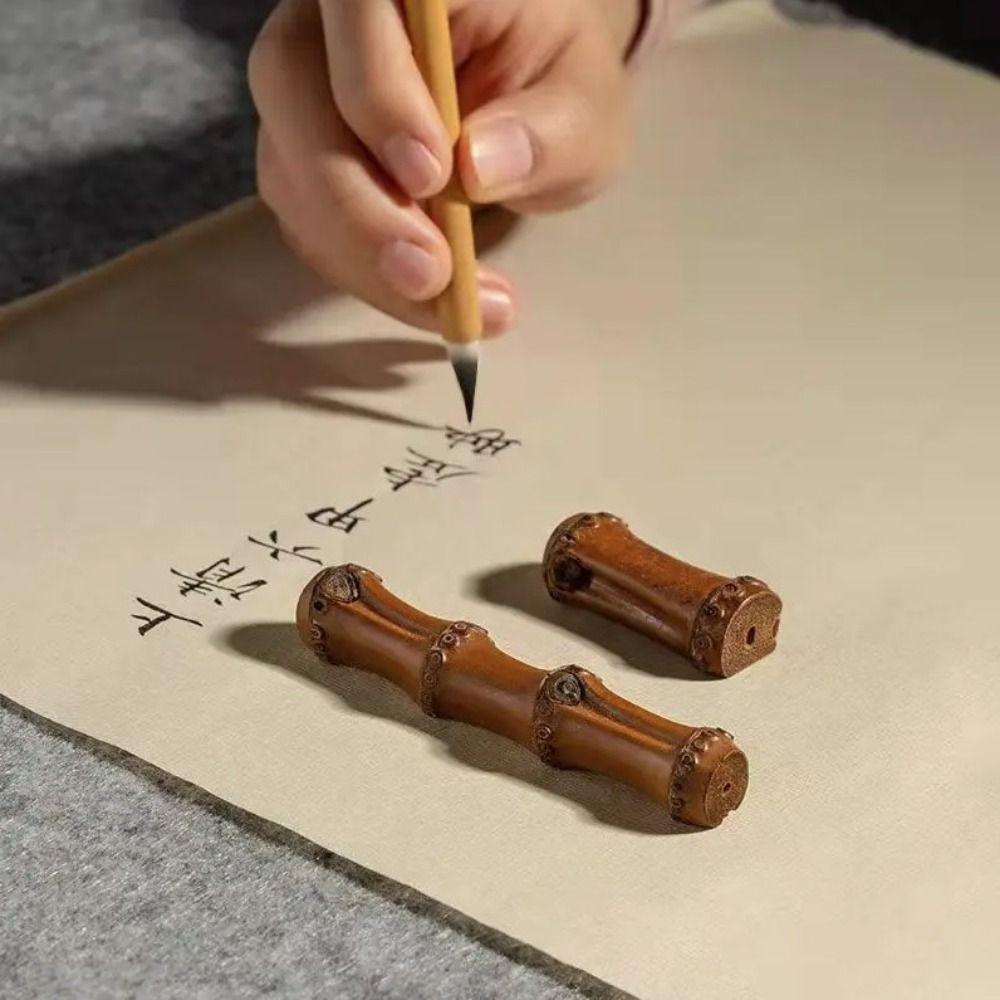 Teahouse Calligraphy Brush Holder Painting Penmanship Pen Stand Natural Bamboo Pen Rest Desktop