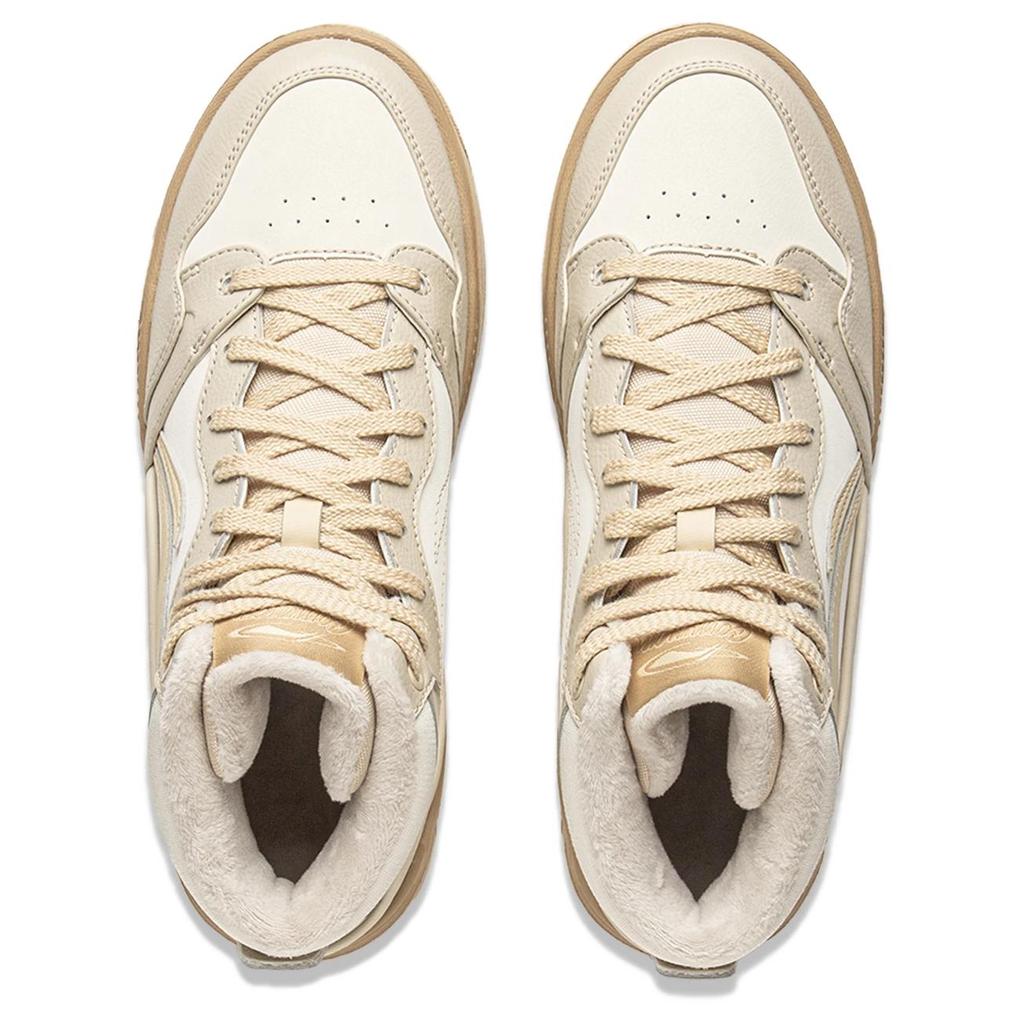 Li Ning Common 80s Mid Fleece Retro Fashion Versatile Durable Lightweight High-Top Skate Shoes Women Sneaker Brown AGCV408-2