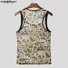 INCERUN Мужские майки без рукавов с леопардовым принтом, полупрозрачные, облегающие, повседневные