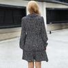 Модная женская одежда Платье с длинным рукавом и принтом, с краем в виде лепестков лотоса, женское, весна и осень
