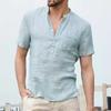 Men's Short Sleeve T-shirt Cotton Linen Casual Men T-shirt Solid Color Summer Shirt Male Cozy Breathable