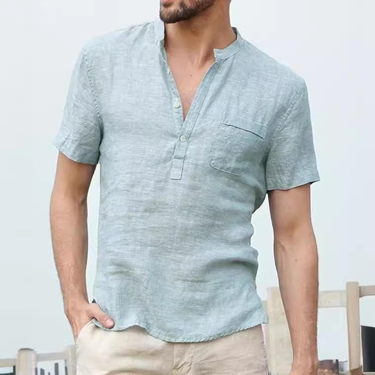 Men's Short Sleeve T-shirt Cotton Linen Casual Men T-shirt Solid Color Summer Shirt Male Cozy Breathable