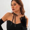 Women Pearl Bowknot Necklace Choker Elegant Ribbon Black Sweet Y2K Jewelry Adjustable