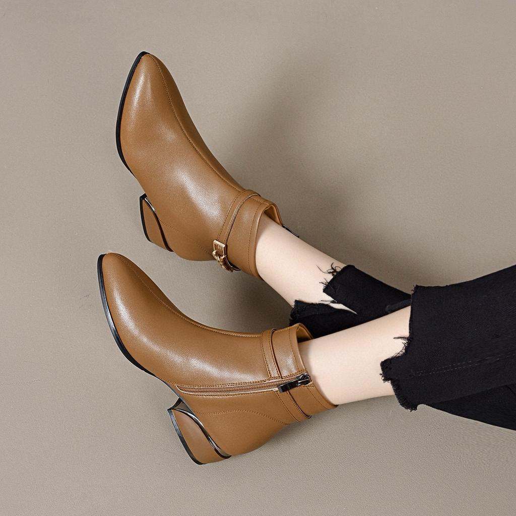 Остроносые короткие ботинки женские осенне-зимние с металлической пряжкой на низком каблуке хлопковые ботинки простые темпераментные модные ботинки женские ботинки на плоской подошве