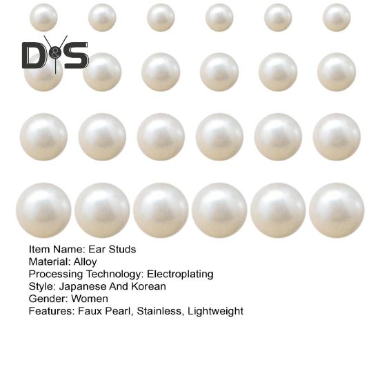 12 Pairs Ear Studs Faux Pearl Different Sizes Smooth Anti-allergy Lightweight Exquisite Ear Decoration Jewelry Prom Party Bride Stud Earrrings