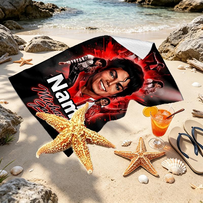Custom Name Personalized Michael Jackson Print Beach Towel, for Trip Camping Beach Party Home Decor, Birthday Gift for Family & Friends