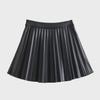 Autumn 2023 European & American Style Women's Light Mature Pleated Leather Mini Skirt – Black