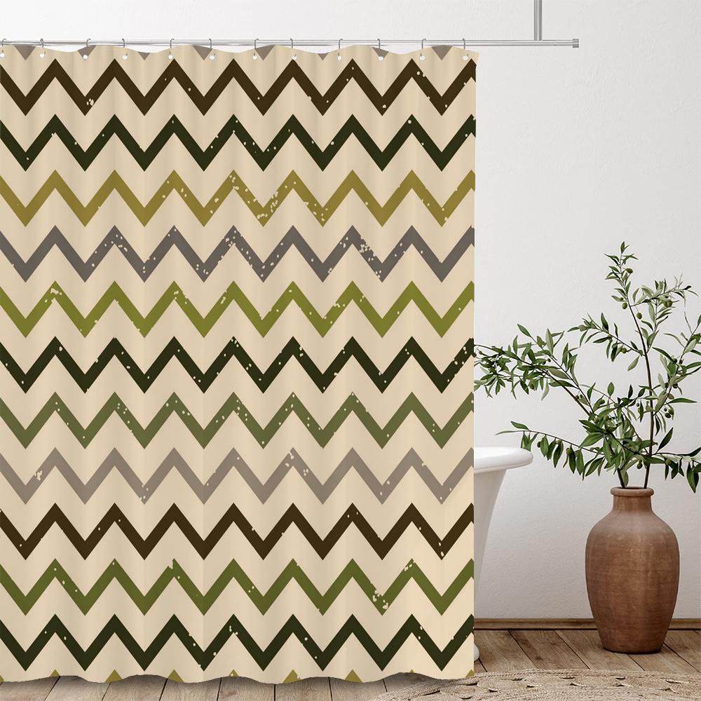 Modern Stripe Geometric Shower Curtains Waterproof Fabric Bath Curtains For Bathroom Bathtub Large Wide Bathing Cover With Hooks
